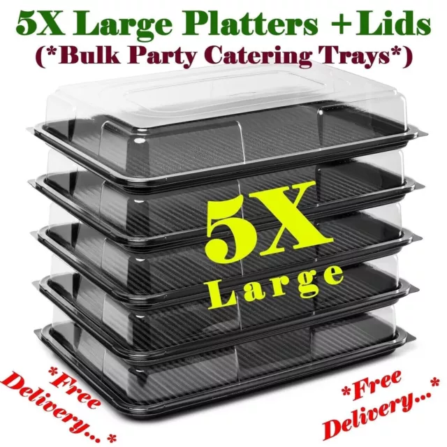 5X Large Plastic Sandwich Platters Trays & Lids For Catering Buffet Food Party