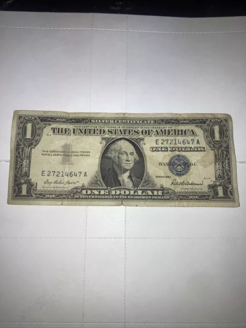 1957 One Dollar Blue Seal Note Silver Certificate Old US Bill $1 Money
