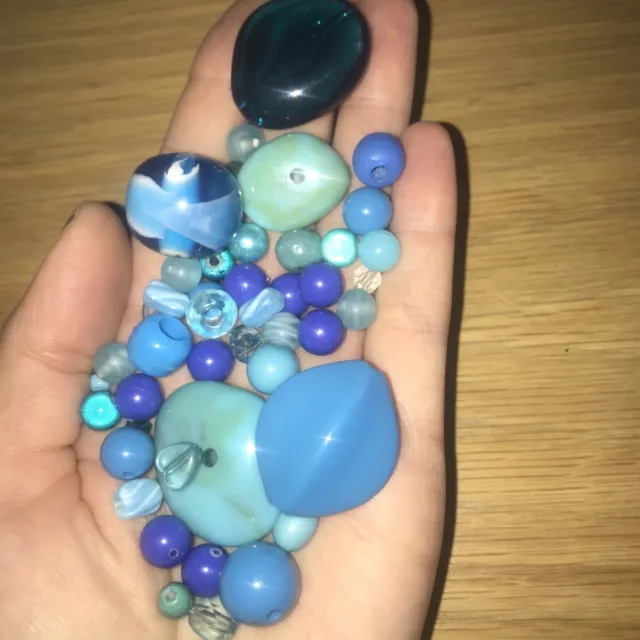 job lot of  50 Blue Turquoise Colour beads jewellery making Mixed Shades Sizes