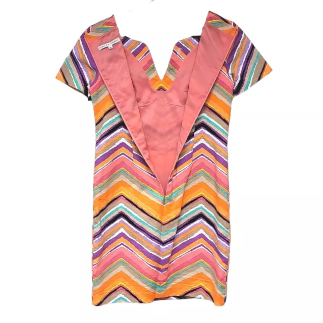 Trina Turk Aviva Sheath Dress Multicolor Chevron Stripes Size 0 Colorful V-Neck 3