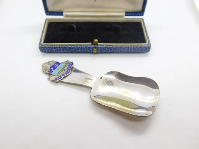 Silver Plated & Enamel New Brighton Tea Caddy Spoon Antique c1920 Art Deco