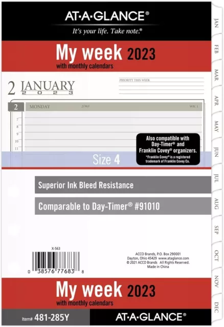 At-A-Glance 2023 Weekly & Monthly Planner Refill, Hourly, 91010 Day-Timer, 5-1/