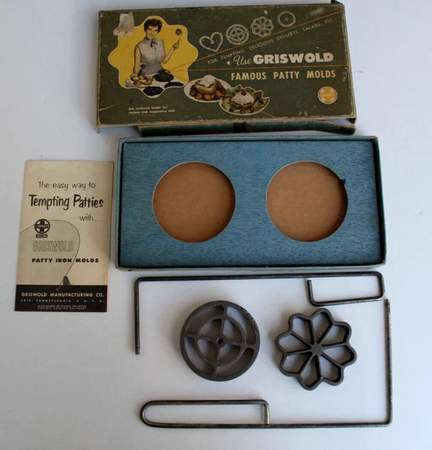 1950S GRISWOLD CAST Iron Famous Patty Molds Set 1 Shallow Pattern