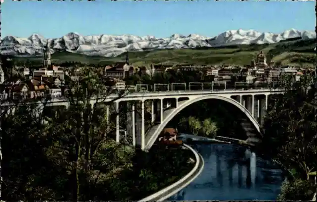 Bern Schweiz ~1950/60 Alpen Brücke Stadt Fluß Landschaft Berge Häuser ungelaufen