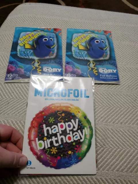 3 Happy Birthday Mylar Balloons- Finding Dory, Party Decorations, Lot O