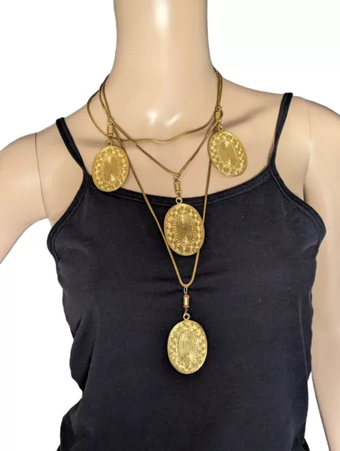 Vintage Yves Saint Laurent YSL Layered Tribal Gold Tone Coin Runway Necklace