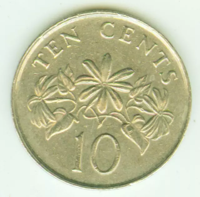 Singapur - Singapura - Singapore 10 Cent 1991, Pflanzenmotiv Blüte, Orchidee?