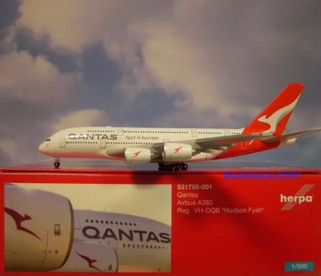 Herpa Wings 1:500 Airbus A380 Qantas Airways VH-OOB 531795-001  Modellairport500