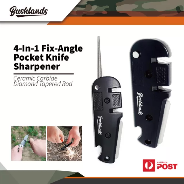 Bushlands 4-in-1 Fix-angle Pocket Knife Sharpener Ceramic Carbide Diamond Rod