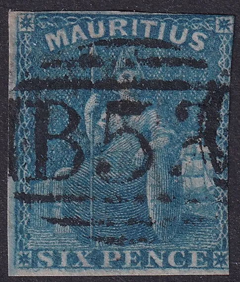 Mauritius 1859 Britannia. 6d. Blue, imperf. Used. SG 32, CV £55