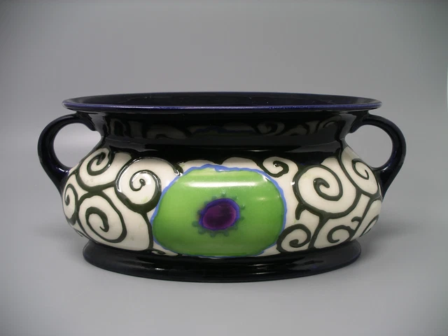 Czech Ditmar Urbach Art Deco Bohemian Swirl #10568 Pottery Vase 2 Handle 10"