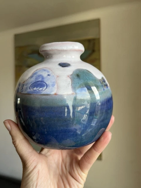 Dessous De Plat Vintage Frères Cloutier, Céramique Années 1950, Motif Oiseau Bleu