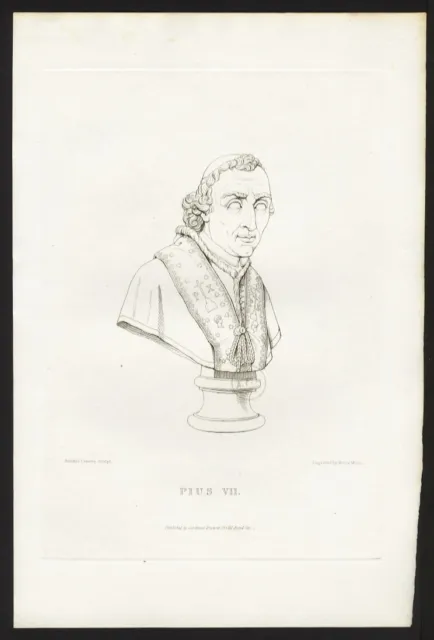 PAPA PIO VII di A. CANOVA ,  incisione di  Moses, 1827 , + passepartout gratuito