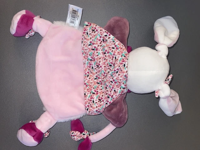 Doudou et Compagnie Marionnette Lapin plat Cerise Blanc Rose fushia fleur NEUF 2