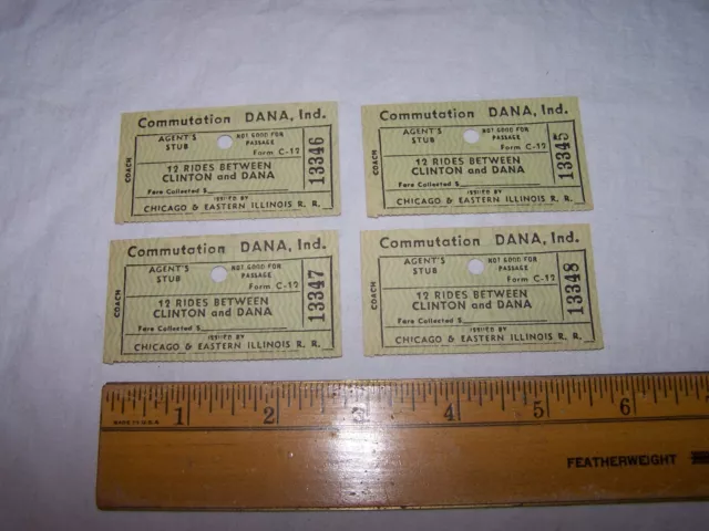 1943 C.&E.I.R.R. Chicago Eastern Illinois Railroad Ticket Stubs CLINTON DANA IN