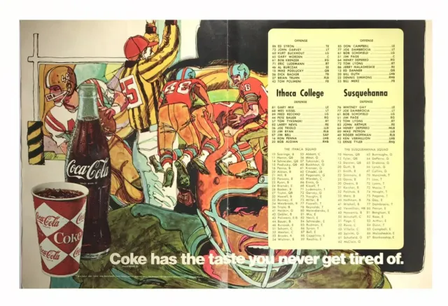1968 Coca Cola Centerfold Ithaca College vs Susquehanna Football Vtg Print Ad
