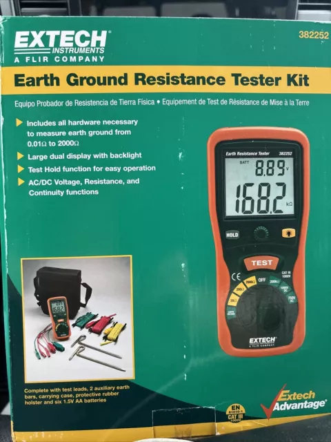 New Extech 382252 Ground Resistance Tester Kit