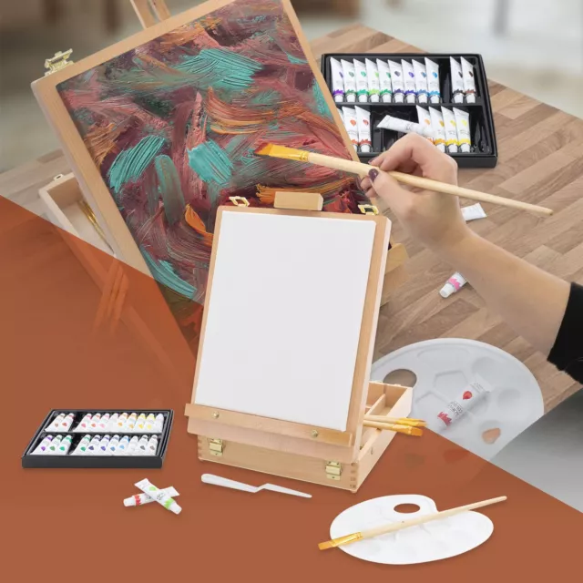 Set de pintura acrilica con caballete de madera 24 colores kit de arte 34 piezas
