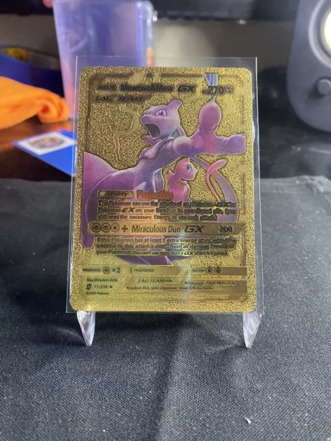 Mewtwo & Mew GX 71 | Pokemon Gold Foil Fan Art Card