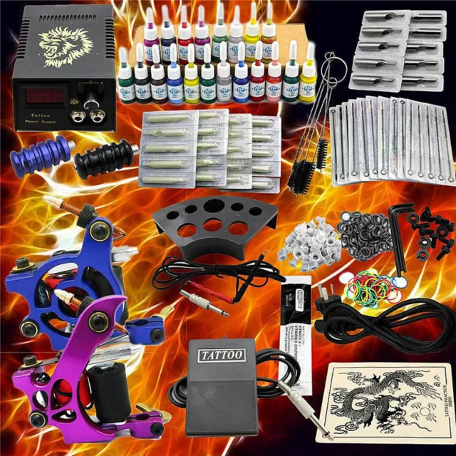 Kit tatuaggio completo fai da te 2 mitragliatrice tatuaggi 50 aghi 20 inchiostri alimentatore
