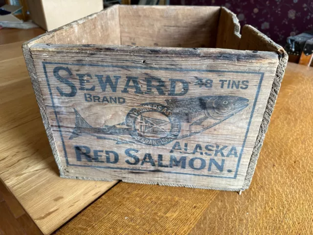 Vintage Wooden Seward Alaska Red Salmon Crate, 48 Tins