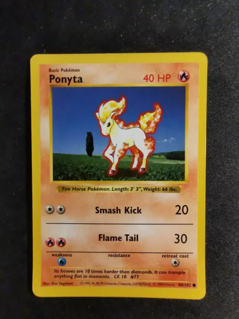 Ponyta 60/102 Shadowless Base Set Pokemon Card Wizard Of The Coast