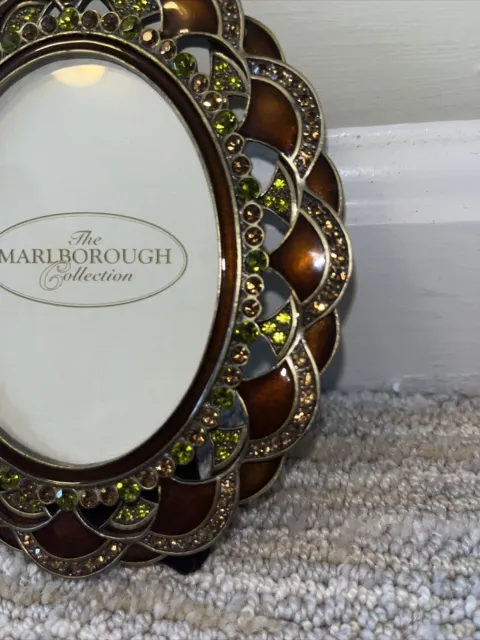 Marlborough Collection- Oval Jeweled 5" Frame Gold, Bronze And Lime Green Jewels 3