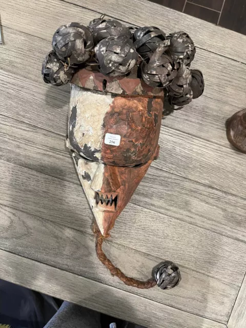 African Tribal Salampasu Mask Figure Statue — Africain Carved Wood Art Congo