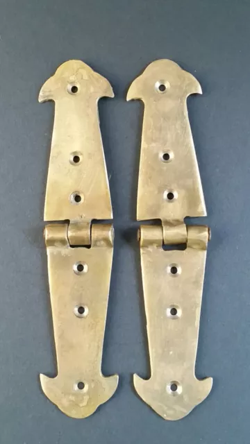 Pair Brass Rustic Hinges Antique Vintage Style Door Trunk Box Lid 5-3/4"  #X1