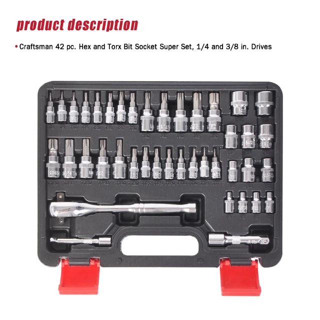 1/4 & 3/8" Drive HEX and Torx Bit Socket Set Ratchet Wrench Tool Craftsman 42pc