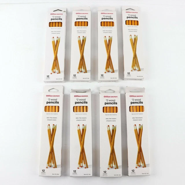Office Depot #2 Yellow Wood Pencils Lot of 8 Boxes 12-Count Each