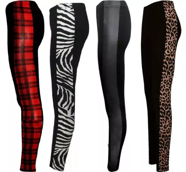 Women Side Panel Leopard Animal Print Stretch Legging Ladies Full Length Pants