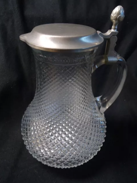 Vintage Glas Krug Pressglas mit Zinn Deckel Hopfen Bier Saft karaffe 26cm