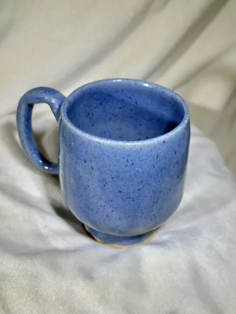 Studio Handmade Clay Pottery Small Glazed Blue Mug Coffee Cup with Handle