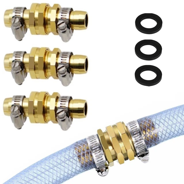 Raccord De Réparation De Tuyau D'arrosage YELUN – Laiton Massif 1,6 Cm X 1,9 Cm Mâle – Avec Collier Inox Et Ruban PTFE