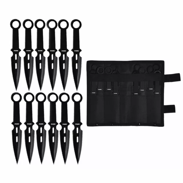 12 PC NINJA THROWING KNIVES SET w/ SHEATH Kunai Combat Tactical Hunting Knife