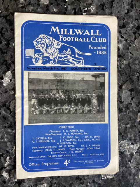 Millwall v Southend United - Division 3 (South) - 9th March 1957