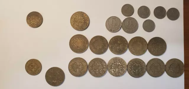 French-Tunisia Coins 1926-1960, 14 are pre 1945(fr), 7 are 1950-57(fr), 1-Tunisi