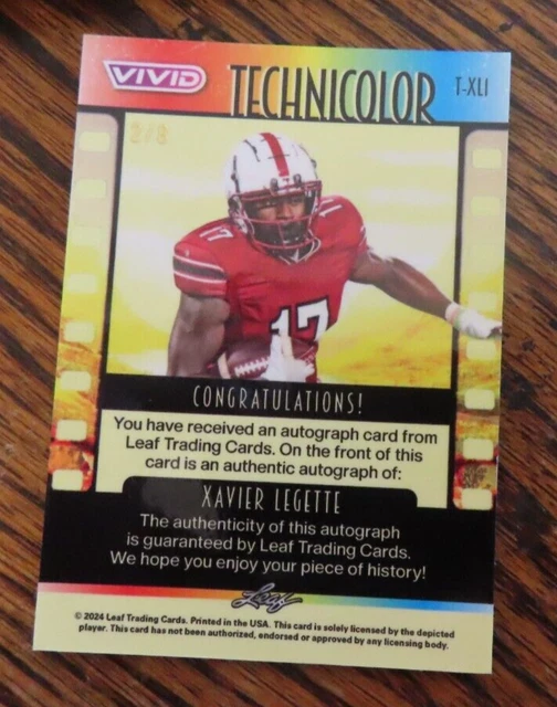 XAVIER LEGETTE 2024 Leaf Vivid Football Red Crystal Technicolor AUTO