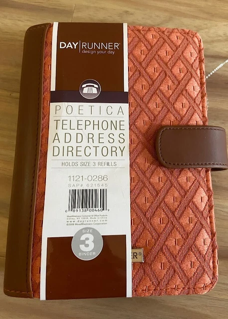 Day Runner Poetica Telephone Address Directory Peach New unused size 3 Binder 