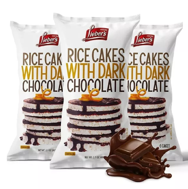 Dark Chocolate Covered Rice Cakes, Kosher, Fat& Gluten Free Snacks, (Pack of 3)