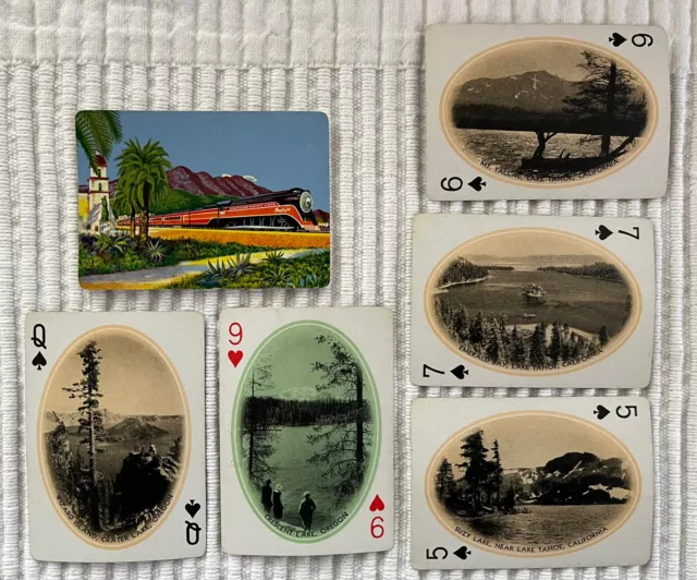 6 Vintage Playing Cards ~ Southern Pacific Lines/Daylight ~ CA & OR Lakes/River