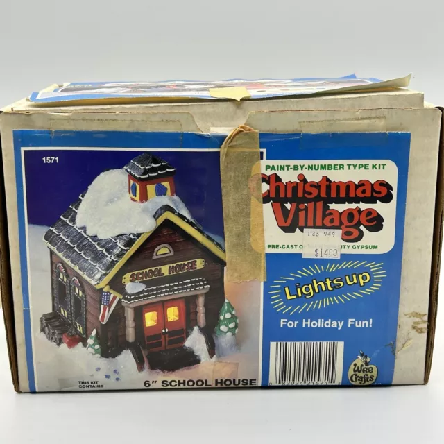 Christmas Village Country School House Wee Craft Painted 6 Inch in Box #1571