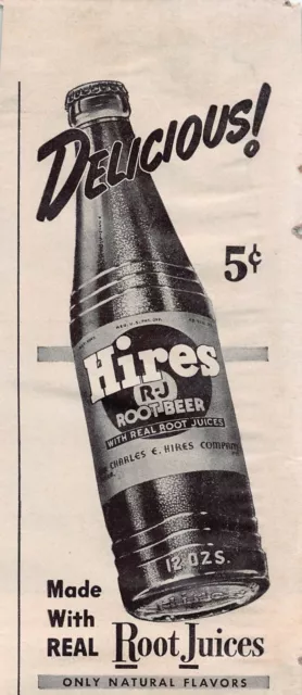 Hires Root Beer Keurig Dr Pepper Soft Drink 5 cent Pop Bottle Vtg Print Ad 1940s