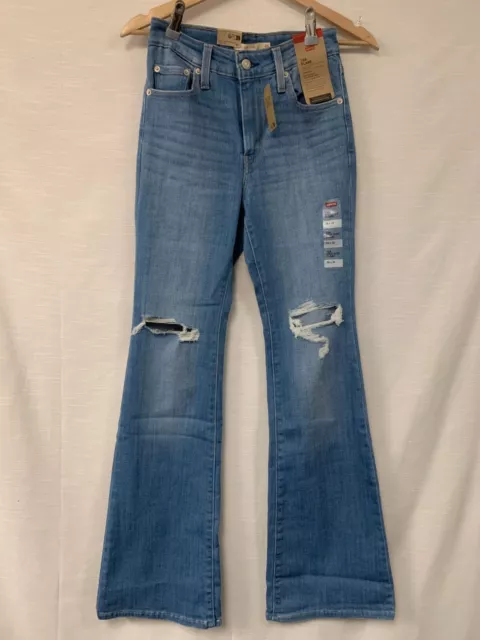 Levi's 726 Womens Blue Distressed High Rise Denim Flared Jeans Size 26x32