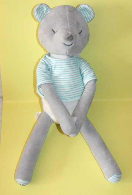 Obaibi Okaidi Doudou Peluche Souris Ours Blanc Gris Tee Shirt Raye Nez Gris Neuf