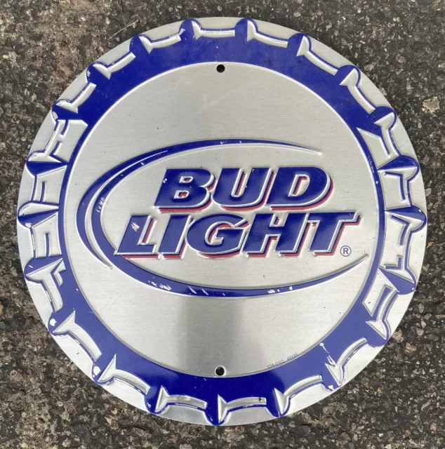 Budweiser Bud Light Bottle Cap Metal Tin Beer Sign 12" Round Pride Bar GARAGE