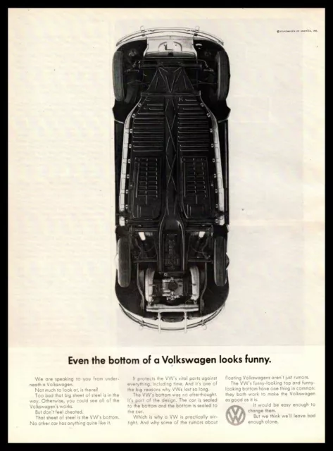 1965 VW Type 1 Beetle "Even The Bottom Of A Volkswagen Looks Funny" Bug Print Ad