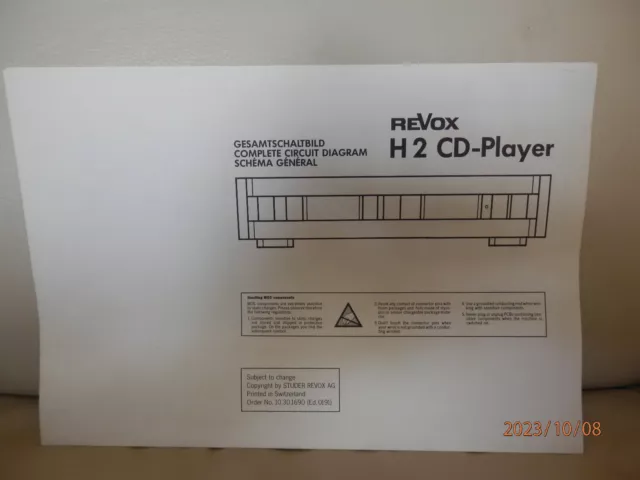 REVOX H2 CD-Player Schaltbild und H-Line Bredienungsanleitung H5 H6 H8 H208 H207 3