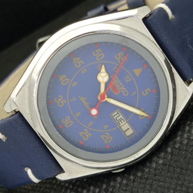 OLD SEIKO 5 AUTOMATIC 7009A VINTAGE JAPAN MENS D/D BLUE WATCH 583b-a306332-5
